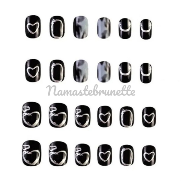 2/$16 Black Silver Hearts Press On Nails - Picture 10 of 14